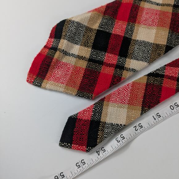 Plaid Polyacryl Mens Necktie True Vintage Bayer Aspirin Holiday Plaid Black Red - Picture 10 of 10